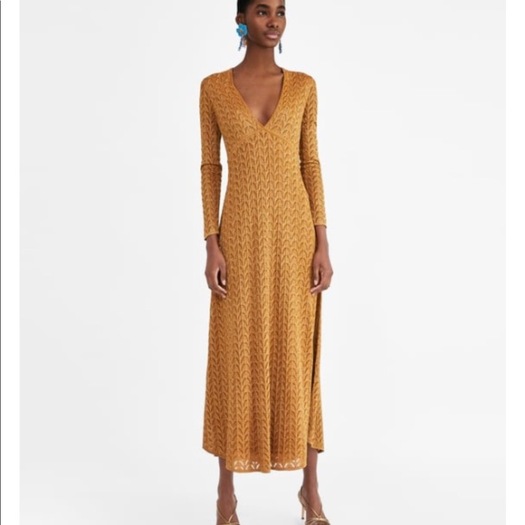 GORGEOUS ZARA NWT Long Metallic Knit Dress - Picture 3 of 8